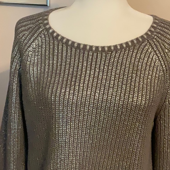 CHICO’S-LIKE NEW-BEAUTIFUL PEWTER LONG-SLEEVE COTTON SWEATER. Washable-Sz1=Sz 10 - Picture 2 of 7